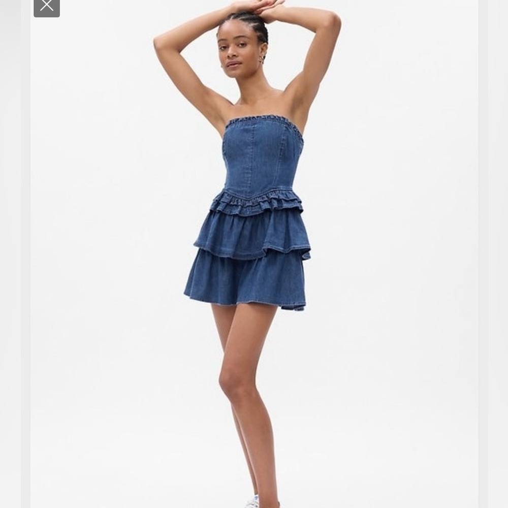 LoveShackFancy x GAP Strapless Denim Tiered Dress Size 2